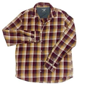 Toad & Co Horny Toad Golden Tan Brown Plaid Button Up Shirt